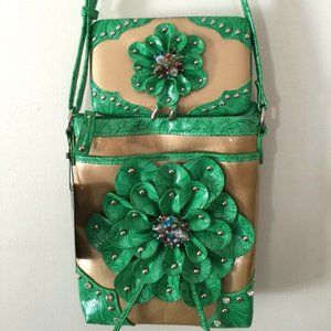 Green Dahlia Crossbody Bag W/Matching Wallet
